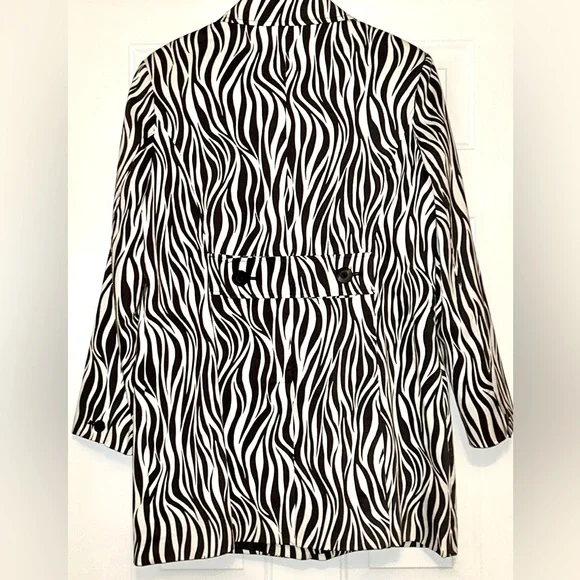 Worthington Zebra Print Trench Coat XL NWOT Stretch Black/White Cotton Funky - Picture 7 of 12